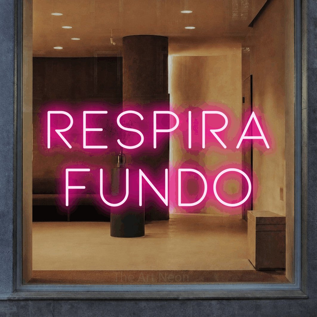 LED neon sign reading “RESPIRA FUNDO”, arranged in 2 lines.