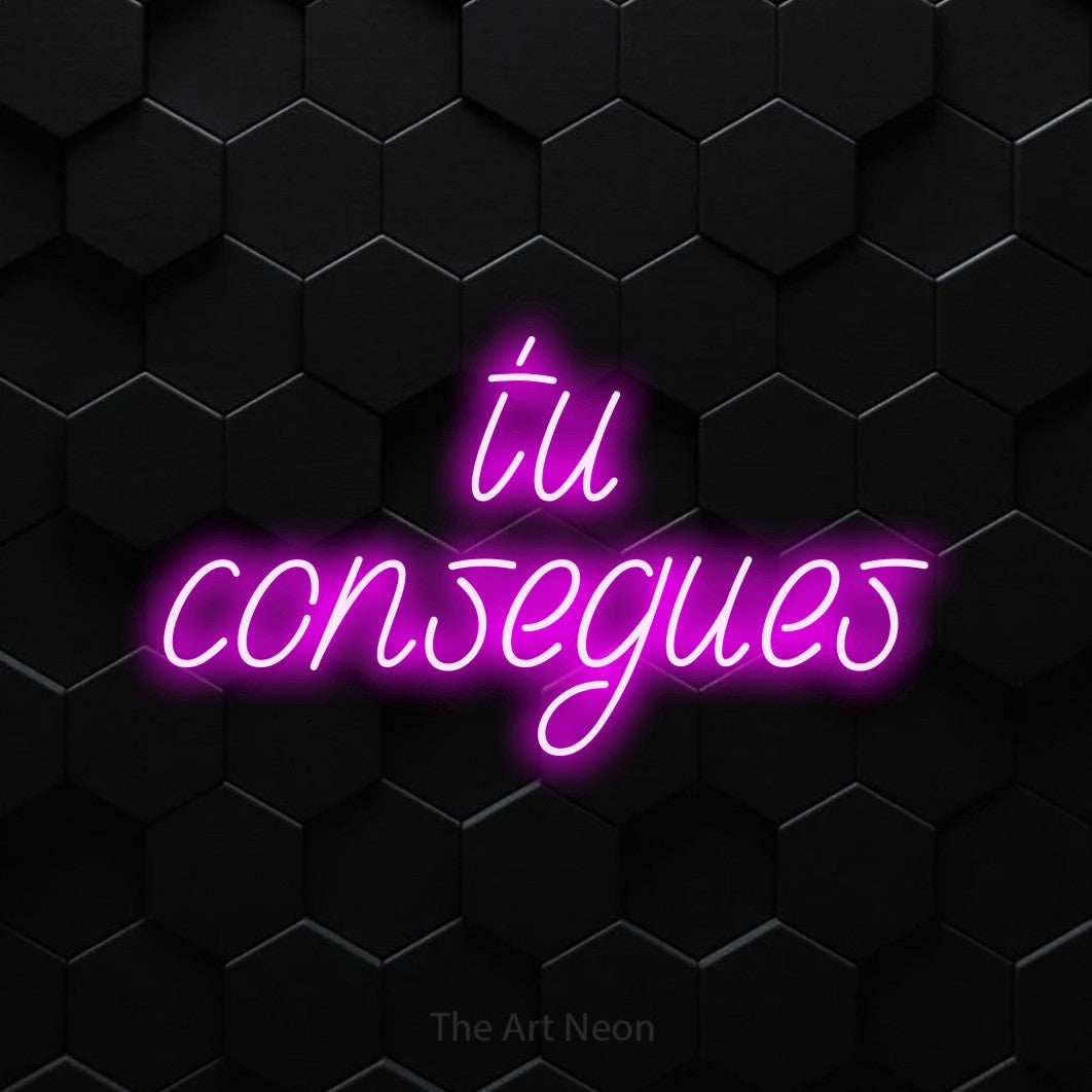 LED neon sign reading “tu consegues”, arranged in 2 lines.