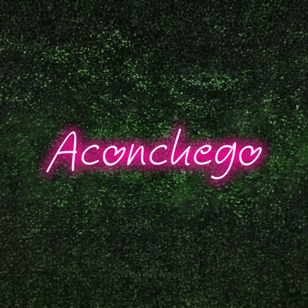 LED neon sign reading “Aconchego”, arranged in a single line.