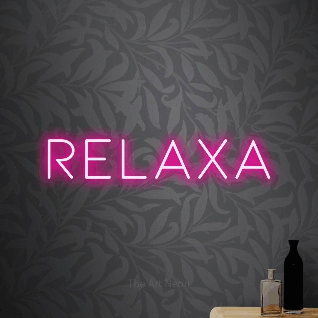 LED neon sign reading “Relaxa”, arranged in a single line.