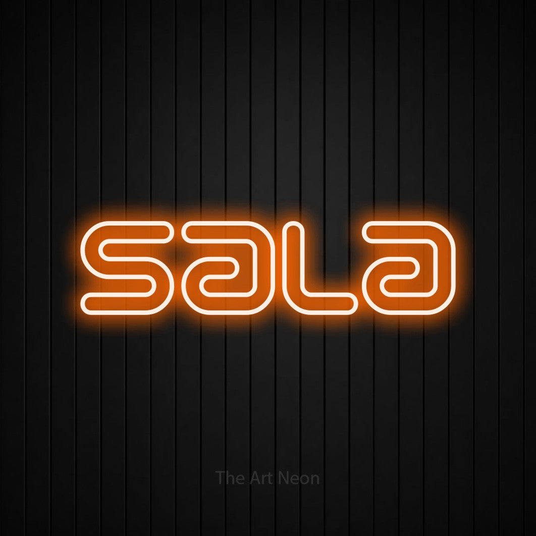 LED neon sign reading “sala”, arranged in a single line.