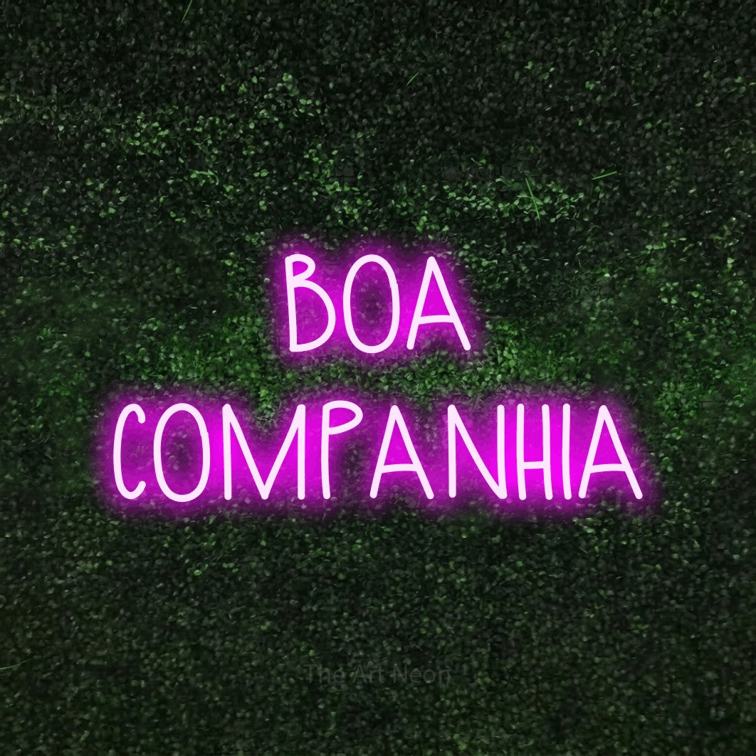LED neon sign reading “BOA COMPANHIA”, arranged in 2 lines.