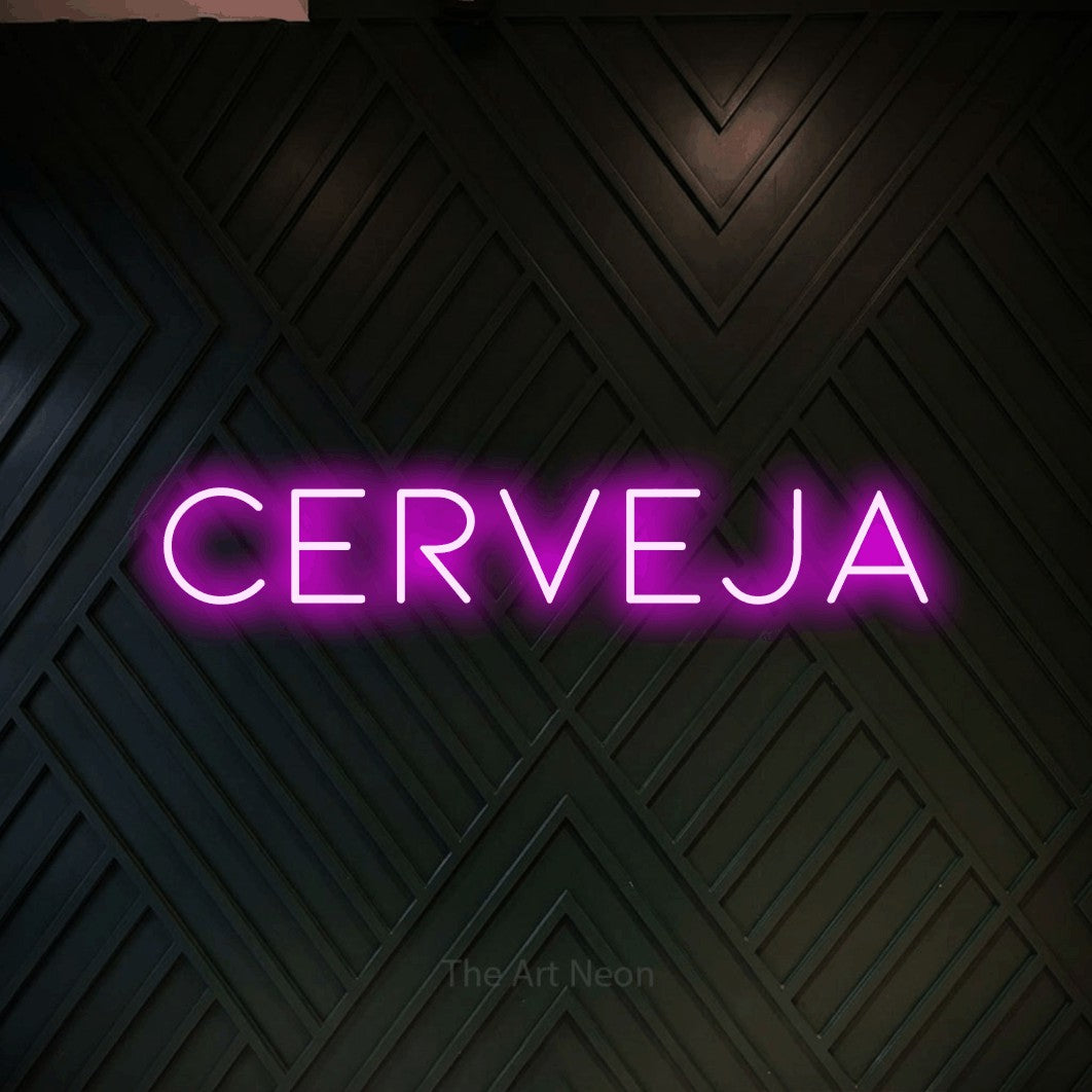 LED neon sign reading “cerveja”, arranged in a single line.