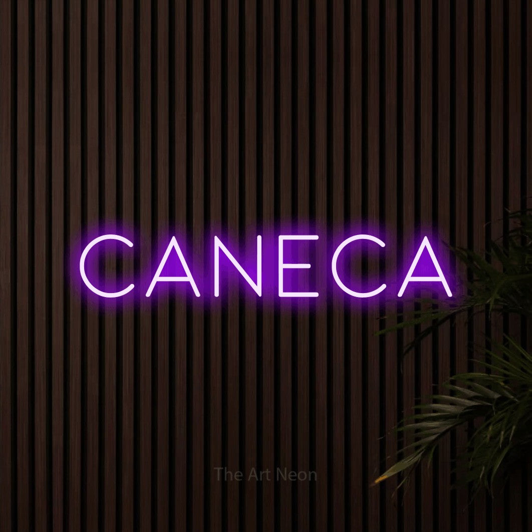 LED neon sign reading “caneca”, arranged in a single line.