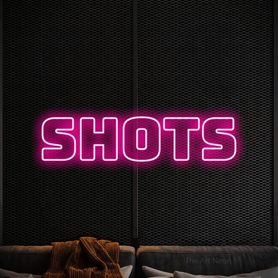 LED neon sign reading “Shots”, arranged in a single line.