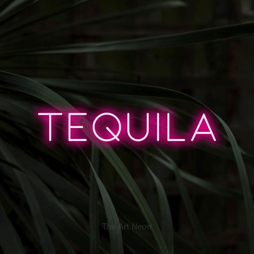 LED neon sign reading “TEQUILA”, arranged in a single line.