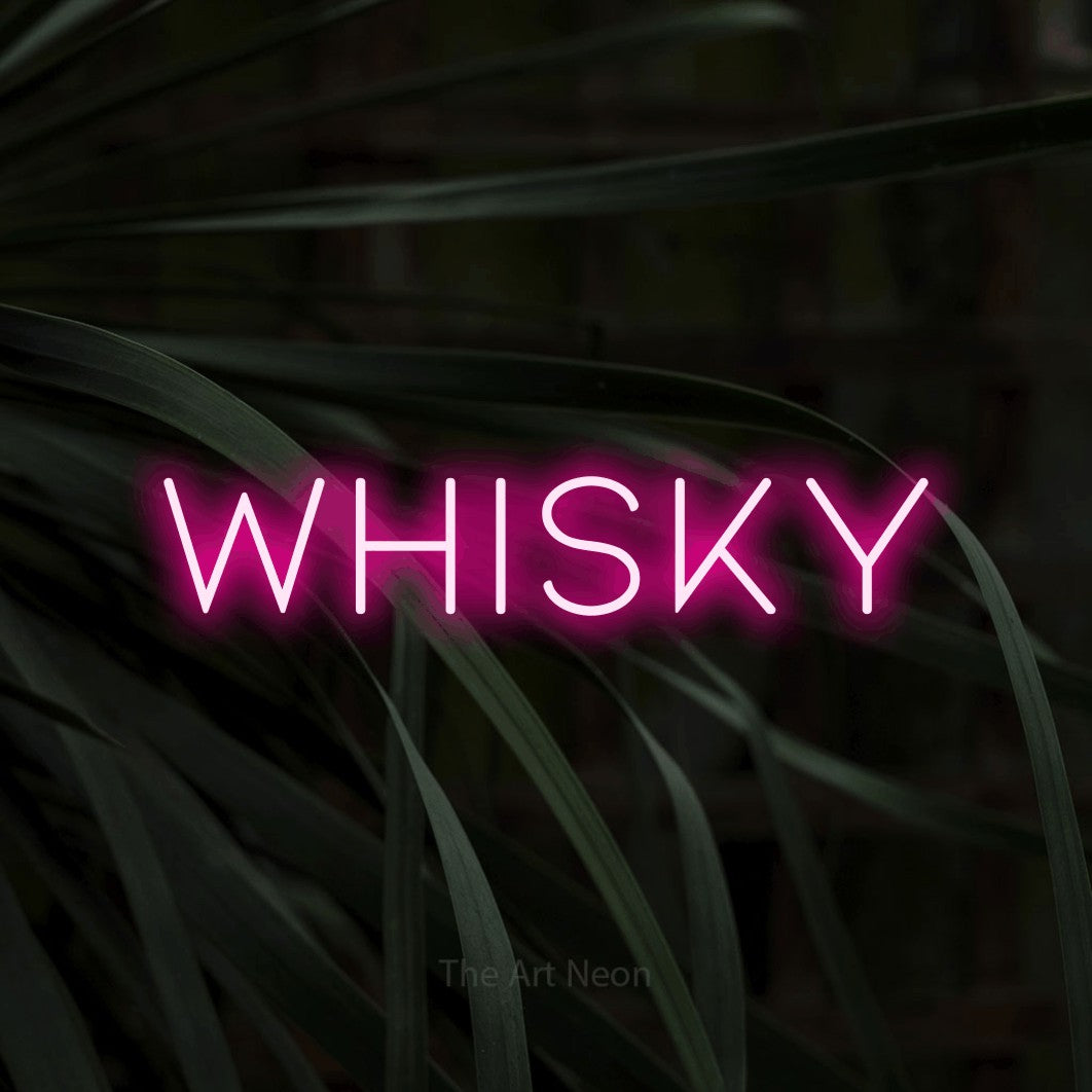 LED neon sign reading “WHISKY”, arranged in a single line.