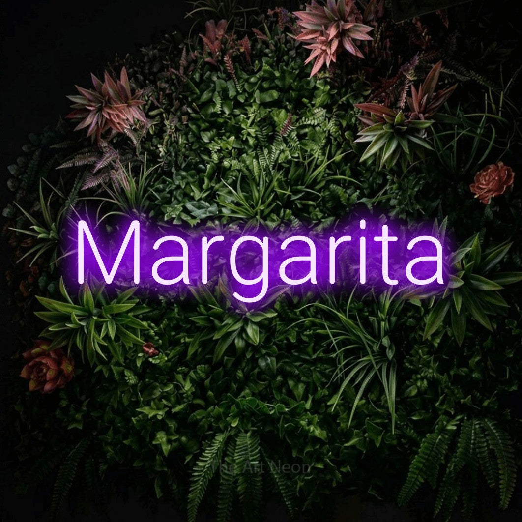 LED neon sign reading “Margarita”, arranged in a single line.