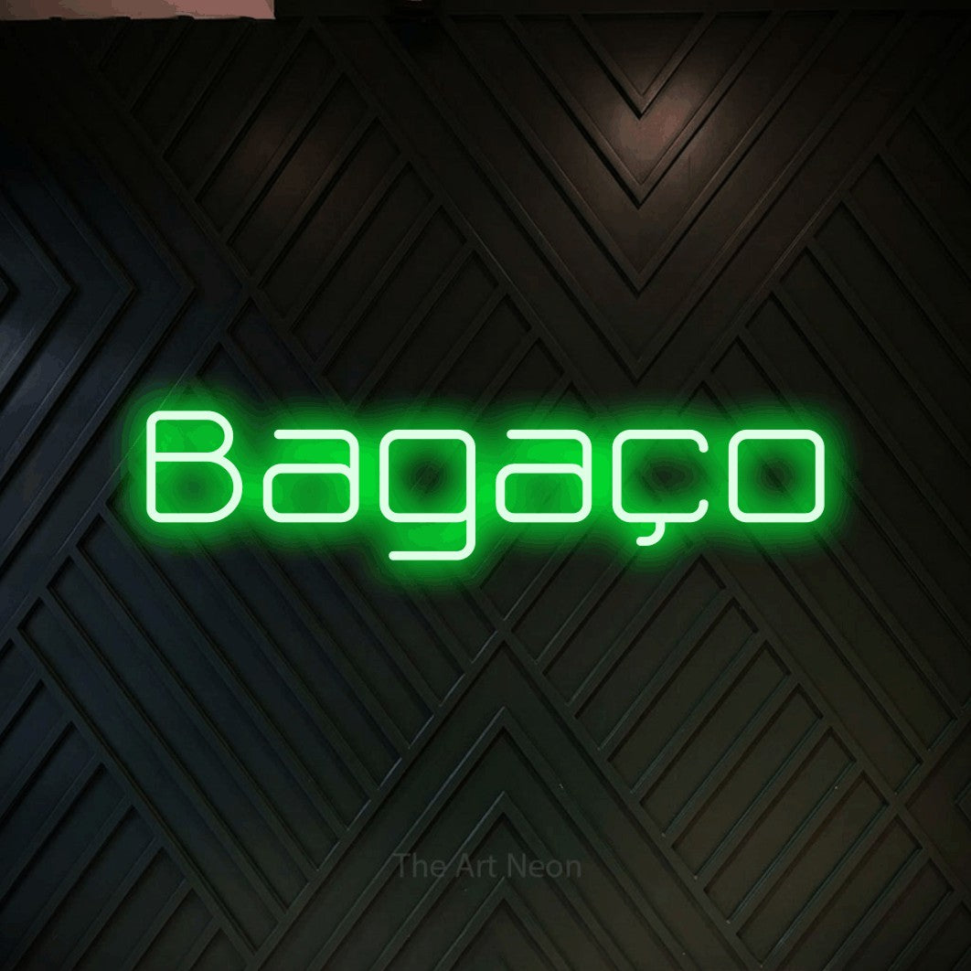 LED neon sign reading “Bagaço”, arranged in a single line.