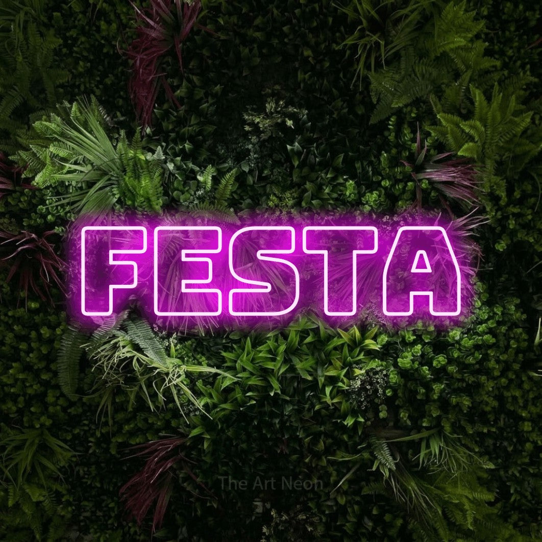 LED neon sign reading “FESTA”, arranged in a single line.