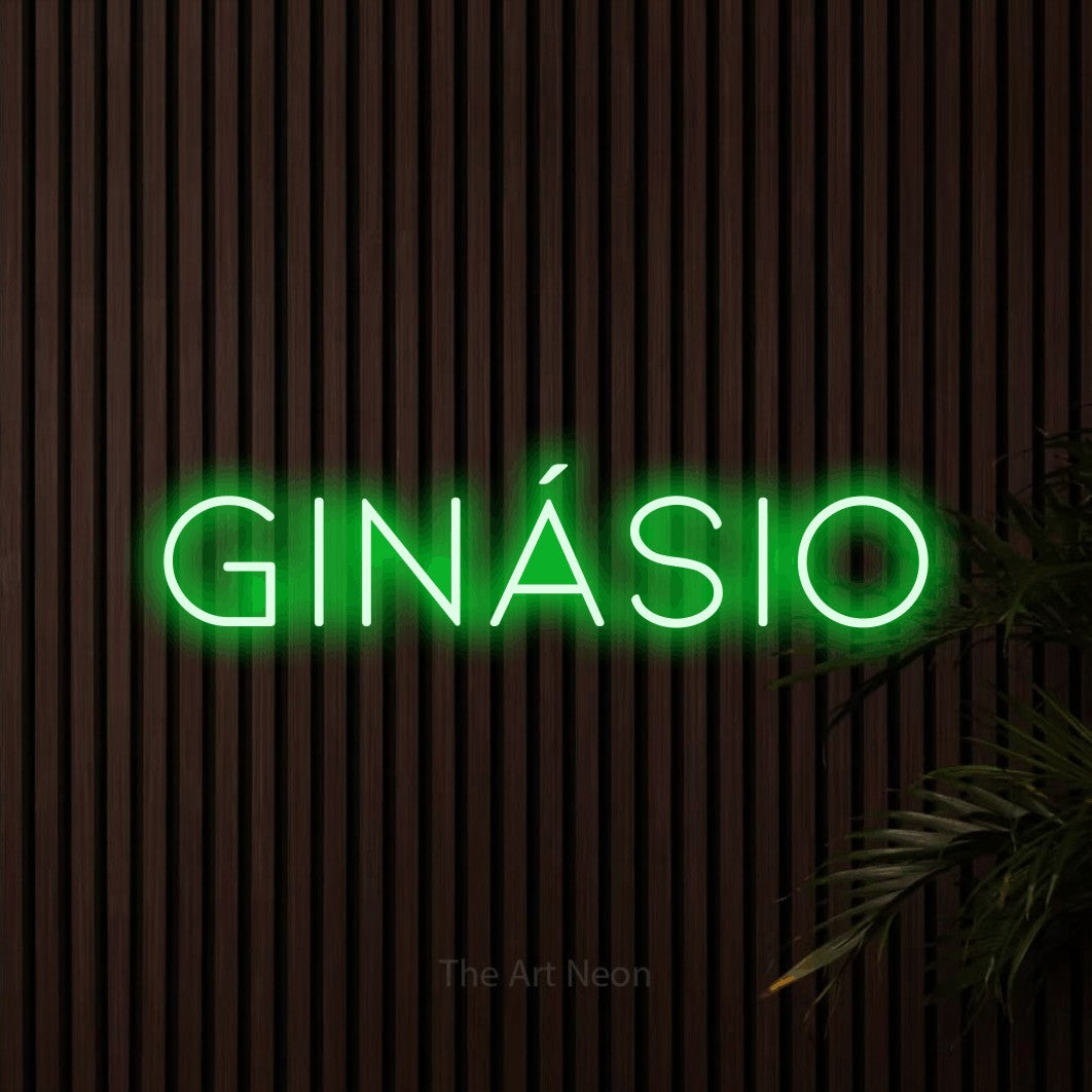 LED neon sign reading “Ginásio”, arranged in a single line.