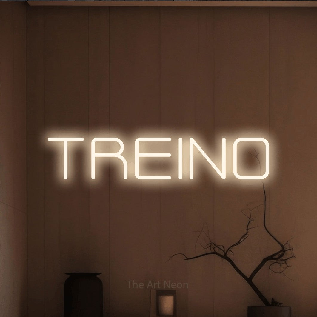 LED neon sign reading “TREINO”, arranged in a single line.