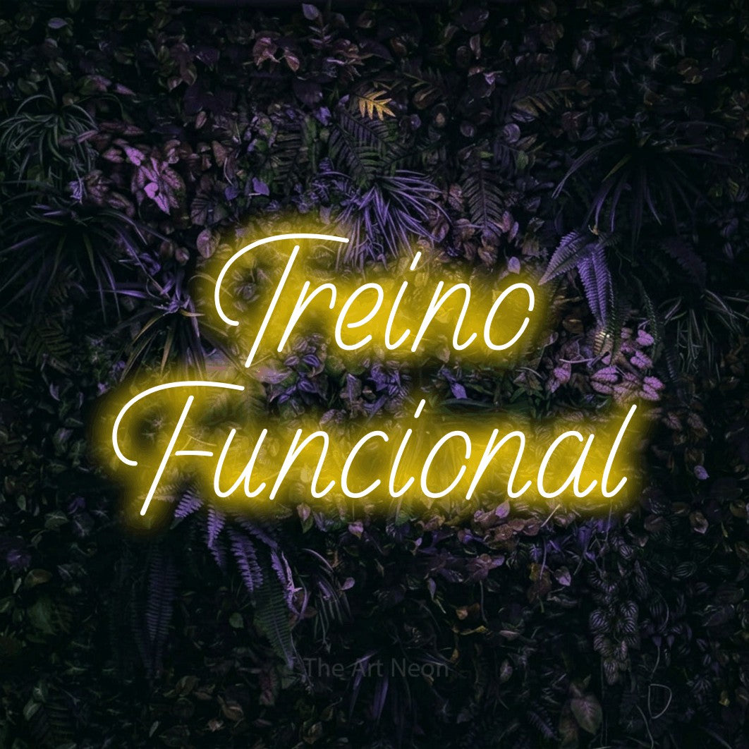 LED neon sign reading “Treino Funcional”, arranged in 2 lines.