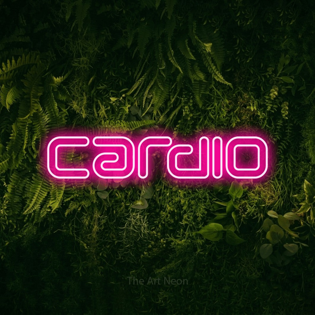 LED neon sign reading “cardio”, arranged in a single line.