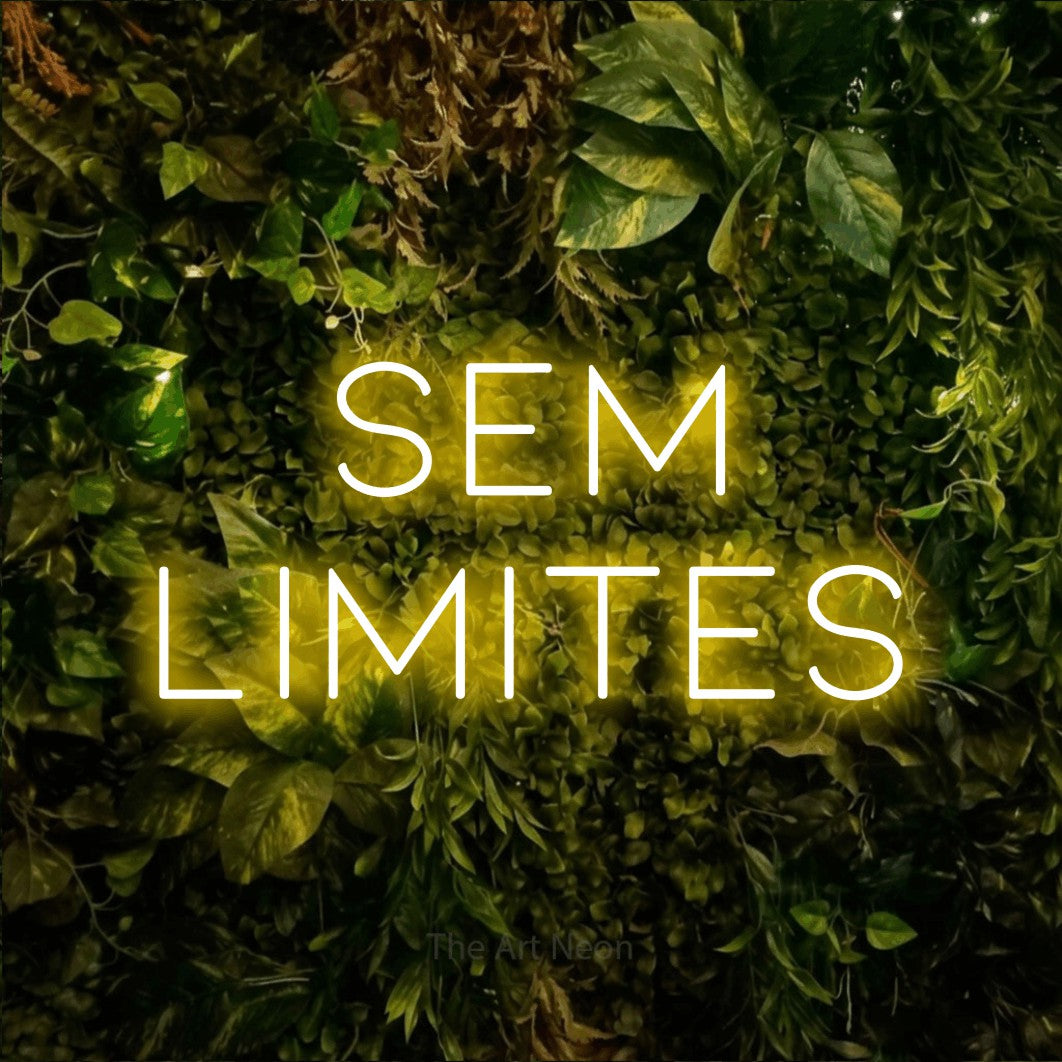 LED neon sign reading “sem limites”, arranged in 2 lines.