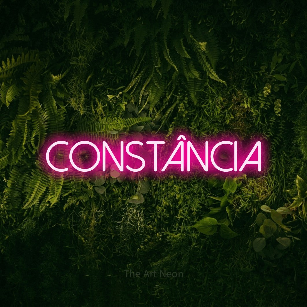 LED neon sign reading “Constância”, arranged in a single line.