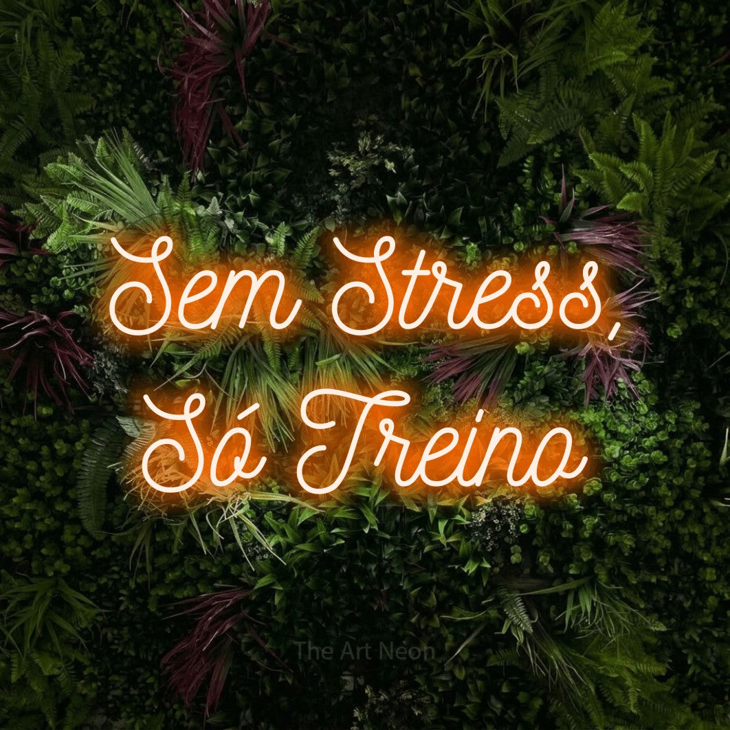 LED neon sign reading “Sem Stress, Só Treino”, arranged in 2 lines.