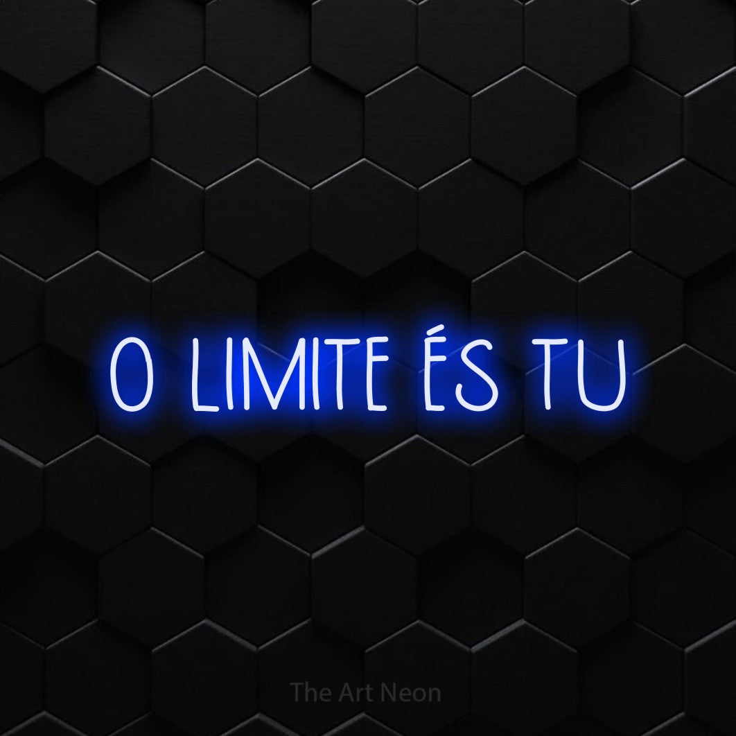 LED neon sign reading “O LIMITE ÉS TU”, arranged in a single line.