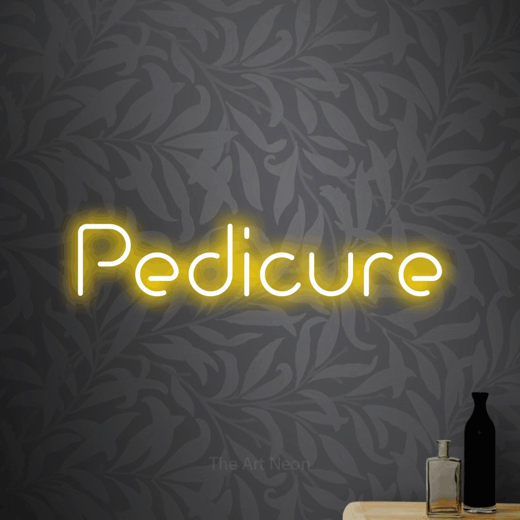 LED neon sign reading “Pedicure”, arranged in a single line.