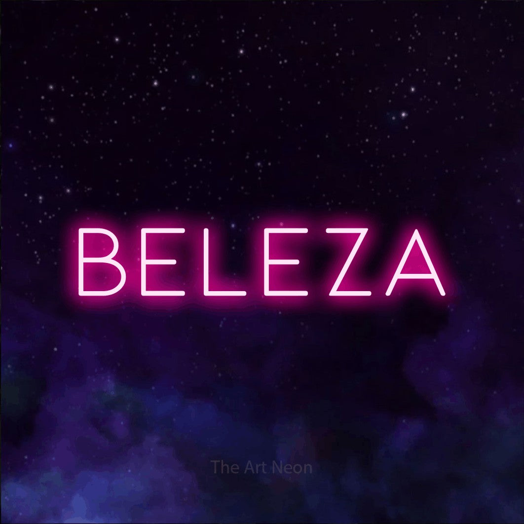 LED neon sign reading “BELEZA”, arranged in a single line.