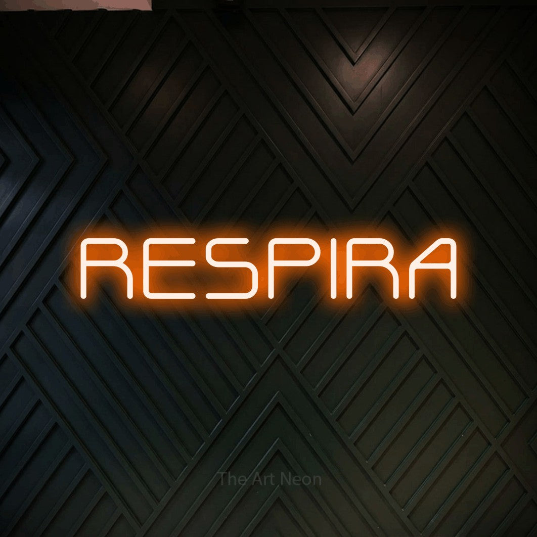 LED neon sign reading “RESPIRA”, arranged in a single line.
