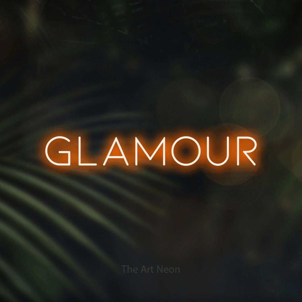 LED neon sign reading “Glamour”, arranged in a single line.