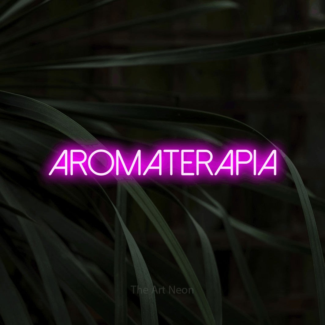 LED neon sign reading “AROMATERAPIA”, arranged in a single line.