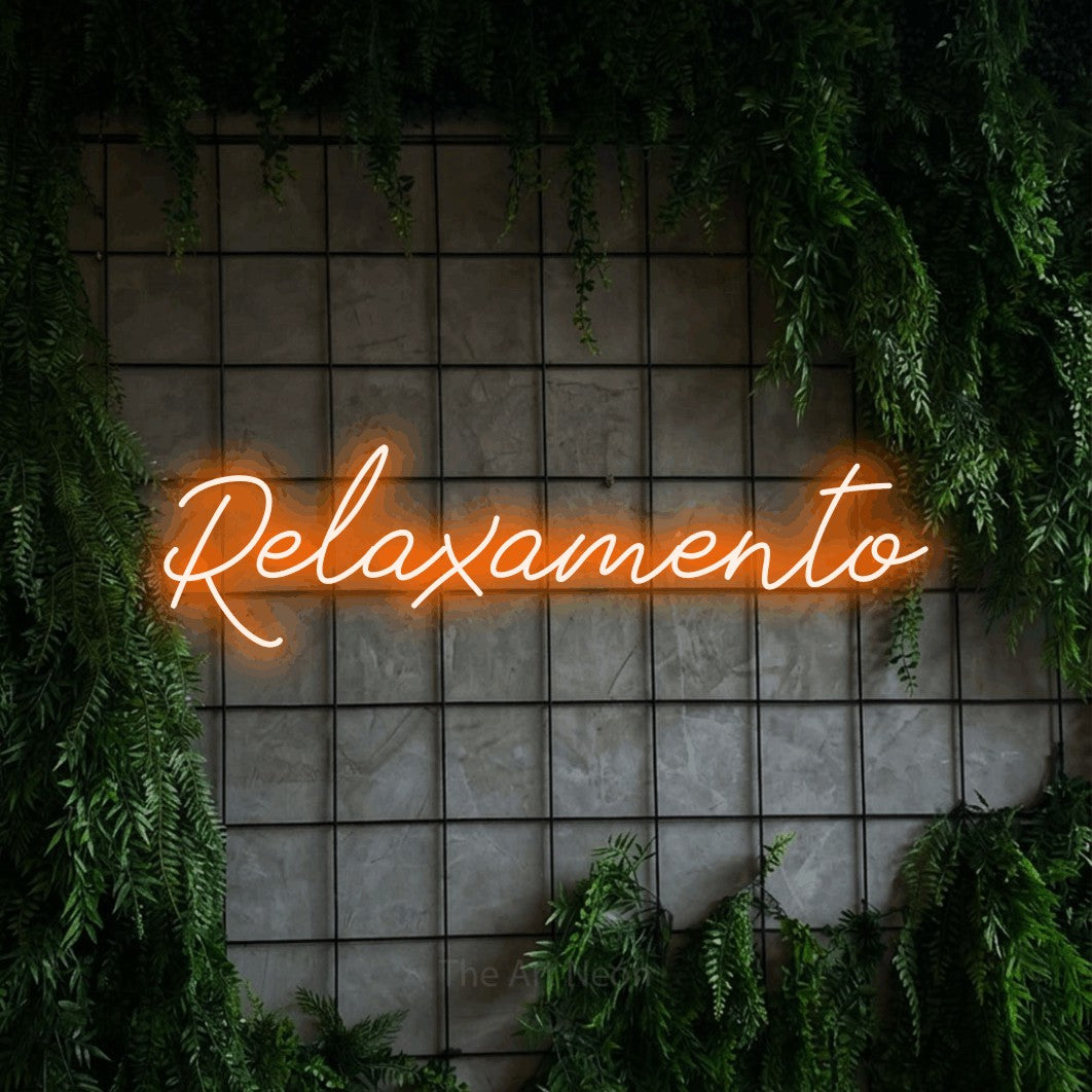 LED neon sign reading “Relaxamento”, arranged in a single line.
