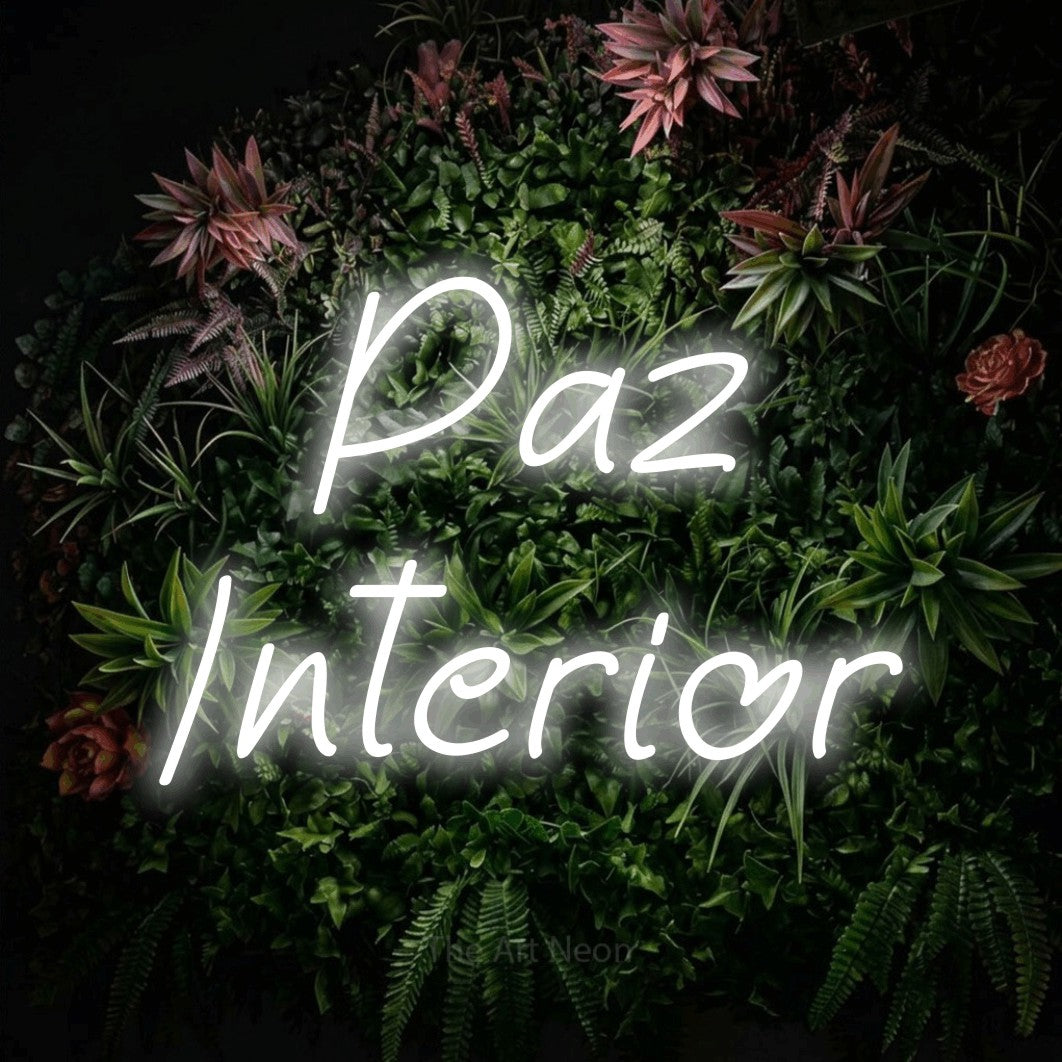 LED neon sign reading “Paz Interior”, arranged in 2 lines.