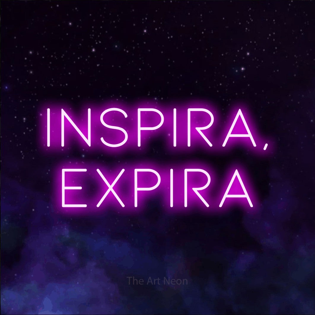 LED neon sign reading “Inspira, Expira”, arranged in 2 lines.