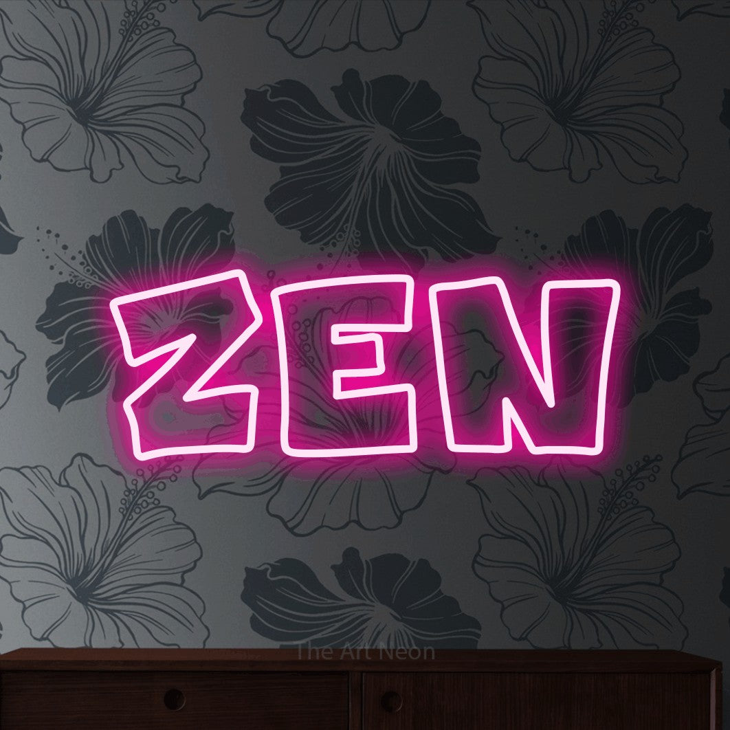 LED neon sign reading “Zen”, arranged in a single line.