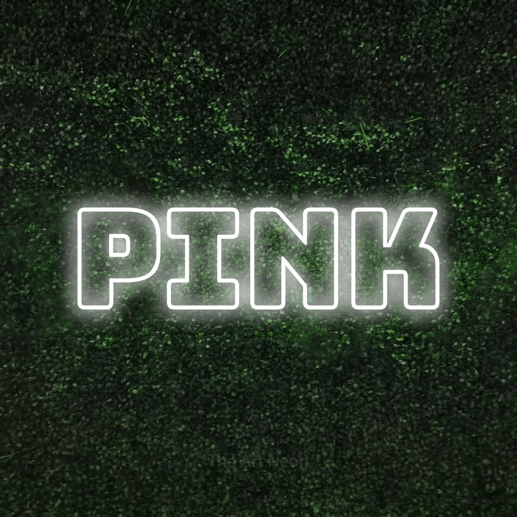 LED neon sign reading “pink”, arranged in a single line.