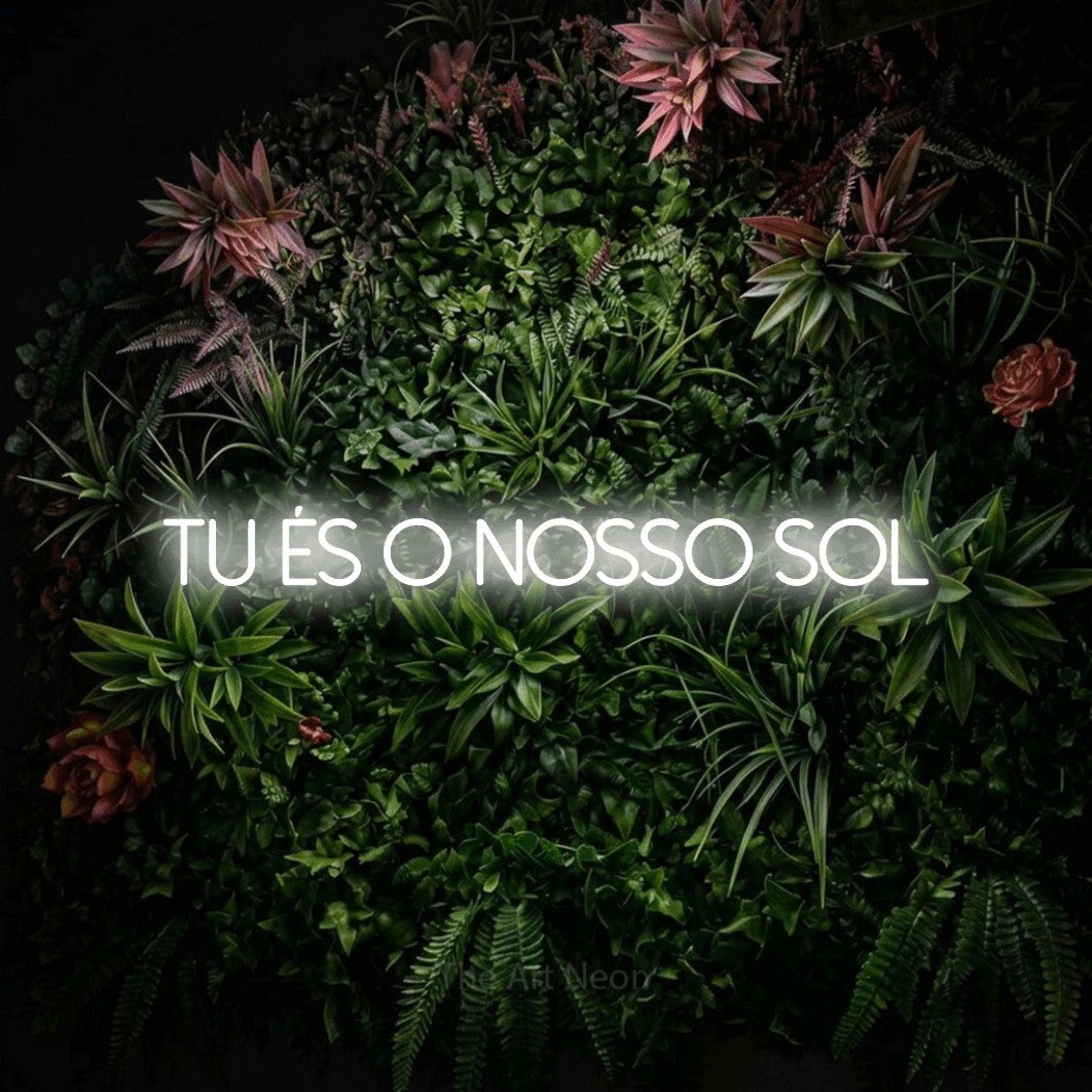 LED neon sign reading “Tu És o Nosso Sol”, arranged in a single line.