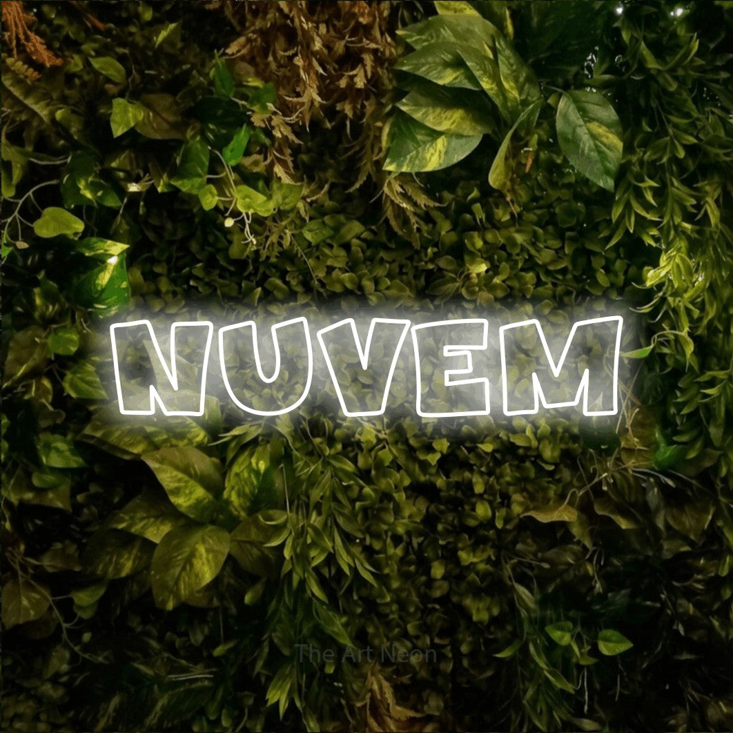 LED neon sign reading “NUVEM”, arranged in a single line.