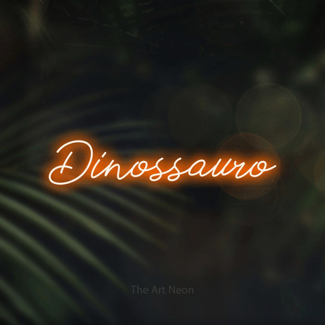 LED neon sign reading “Dinossauro”, arranged in a single line.