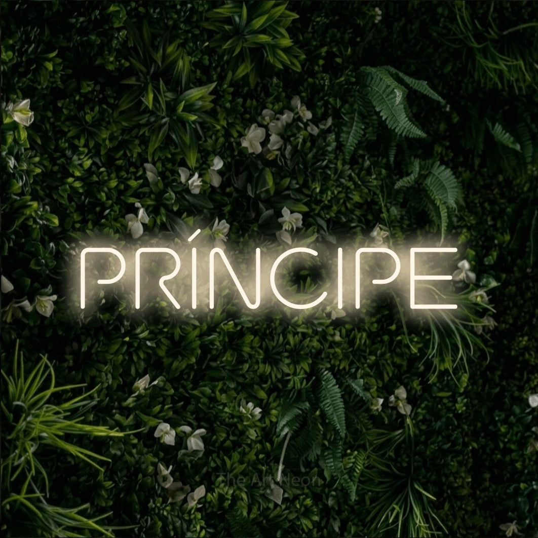 LED neon sign reading “PRÍNCIPE”, arranged in a single line.