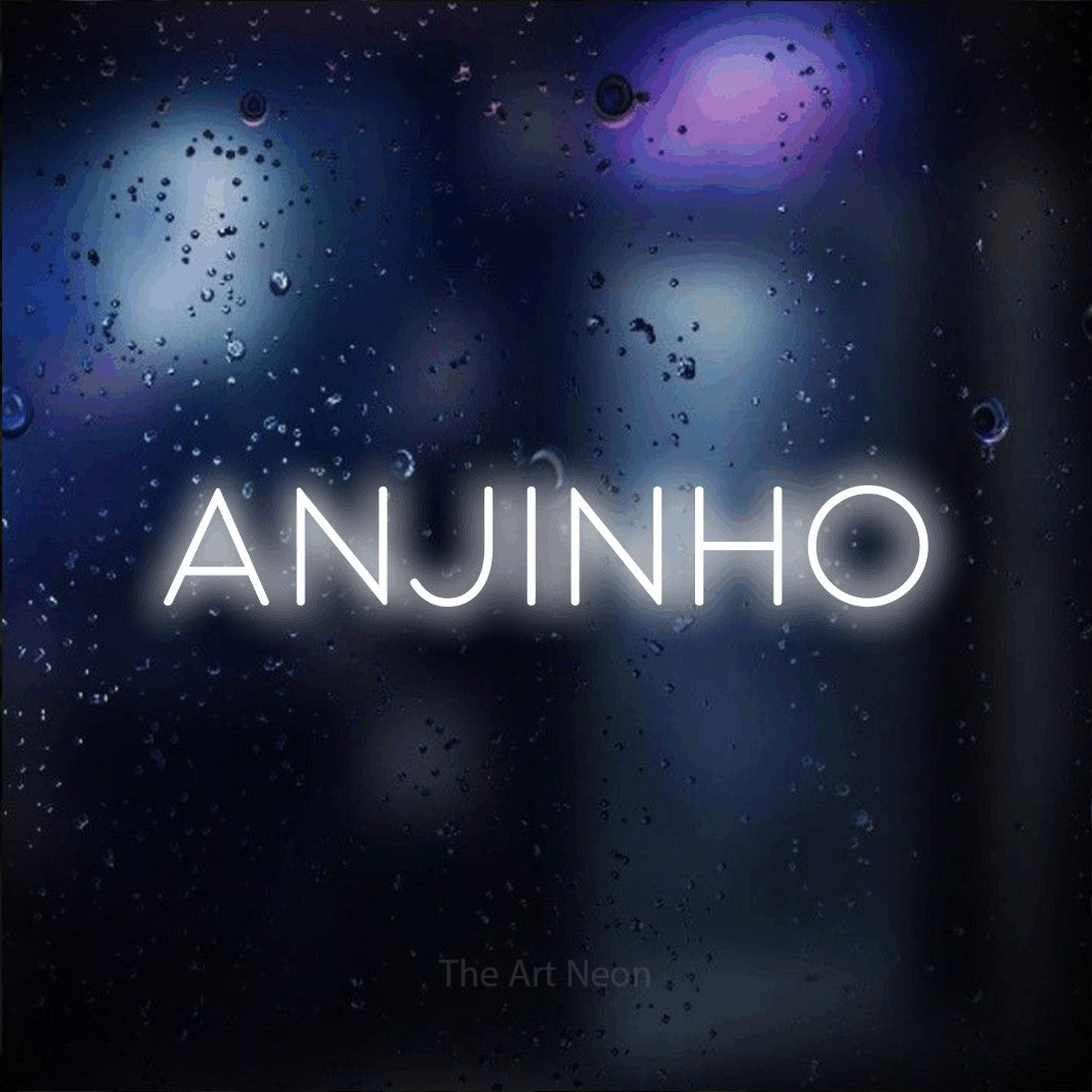 LED neon sign reading “ANJINHO”, arranged in a single line.