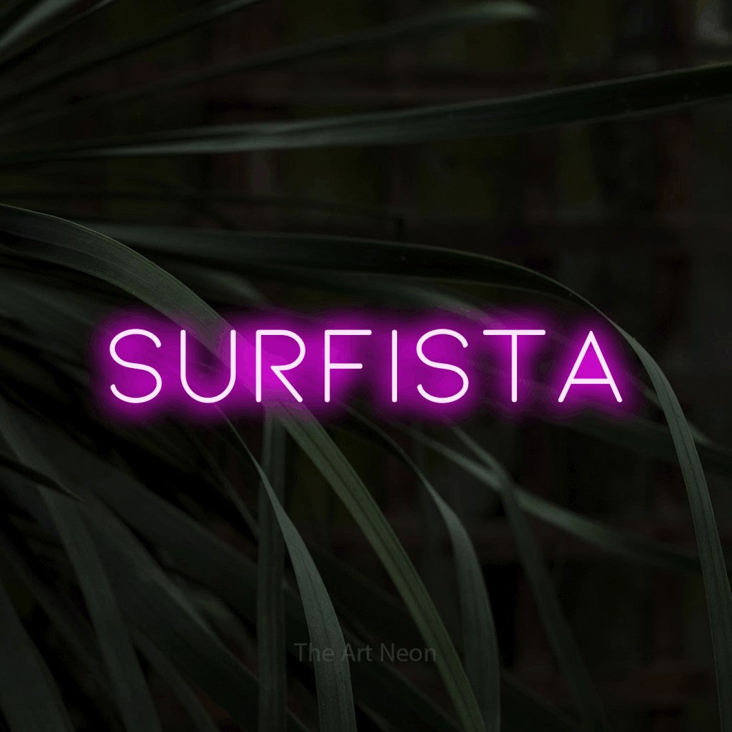 LED neon sign reading “SURFISTA”, arranged in a single line.