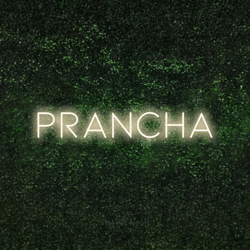 LED neon sign reading “prancha”, arranged in a single line.