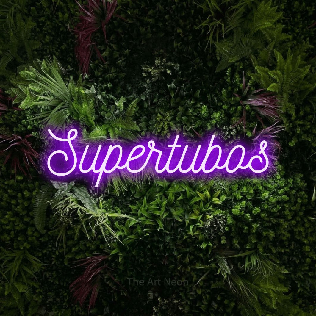 LED neon sign reading “Supertubos”, arranged in a single line.