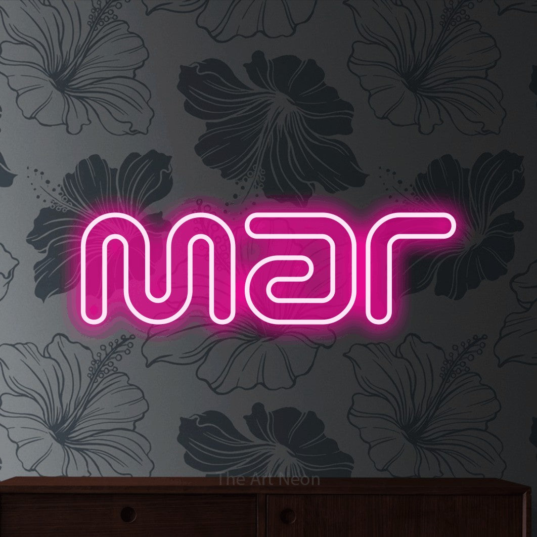 LED neon sign reading “Mar”, arranged in a single line.