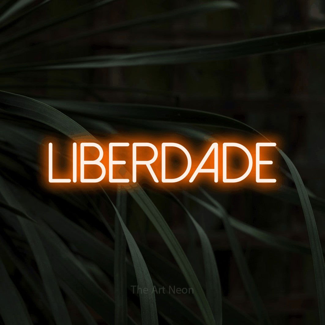 LED neon sign reading “LIBERDADE”, arranged in a single line.
