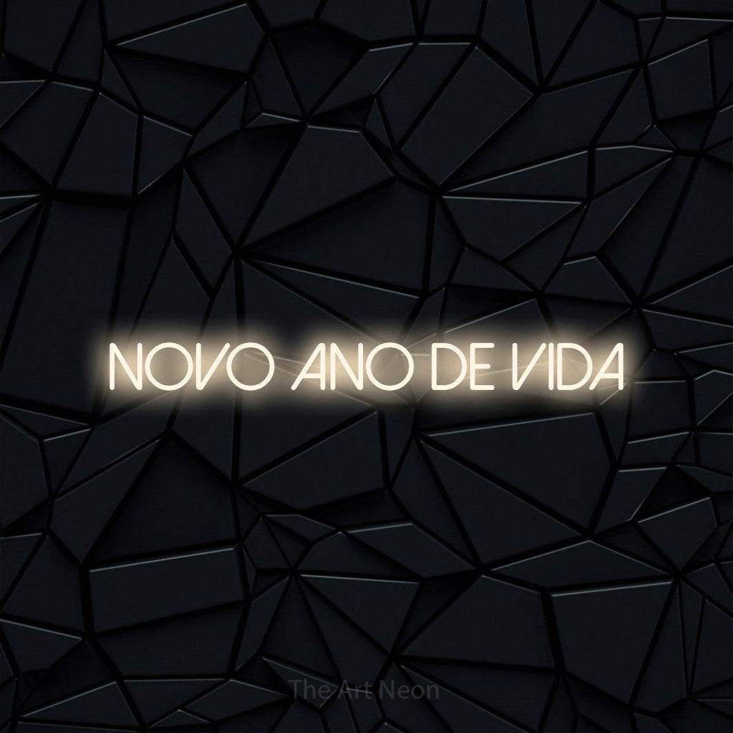 LED neon sign reading “Novo Ano de Vida”, arranged in a single line.