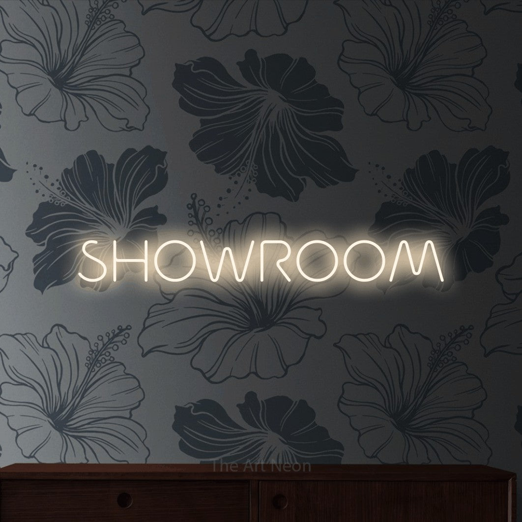 LED neon sign reading “SHOWROOM”, arranged in a single line.
