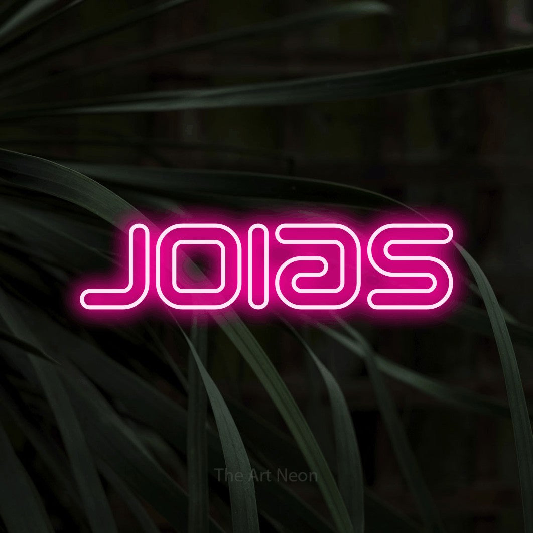 LED neon sign reading “Joias”, arranged in a single line.