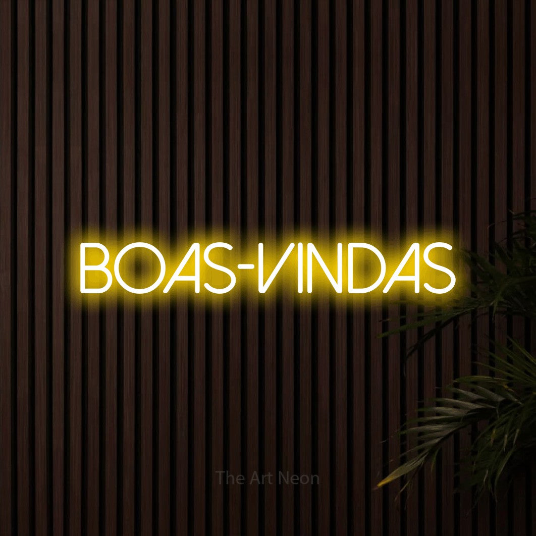 LED neon sign reading “BOAS-VINDAS”, arranged in a single line.