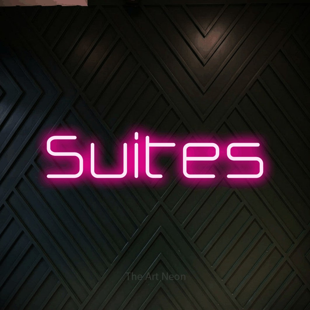 LED neon sign reading “Suites”, arranged in a single line.