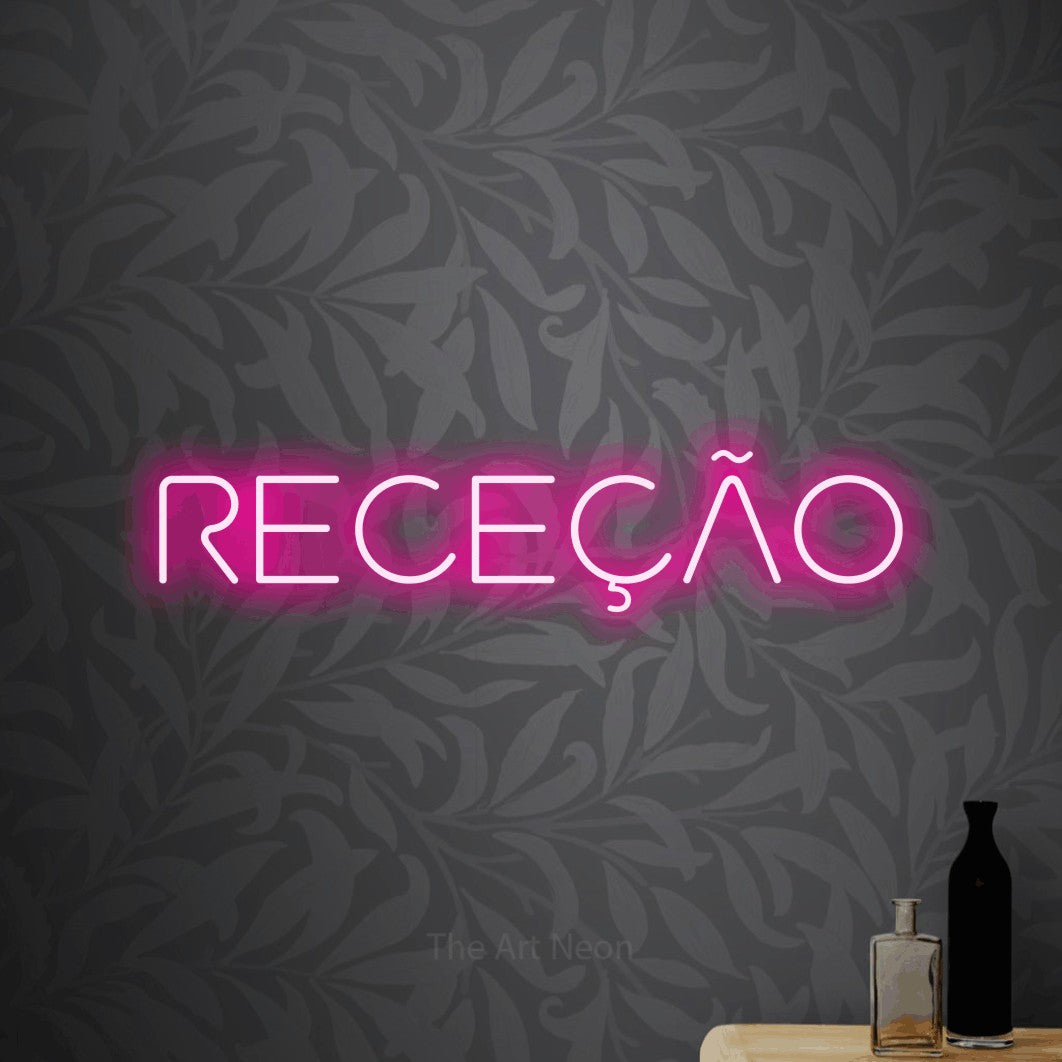 LED neon sign reading “RECEÇÃO”, arranged in a single line.