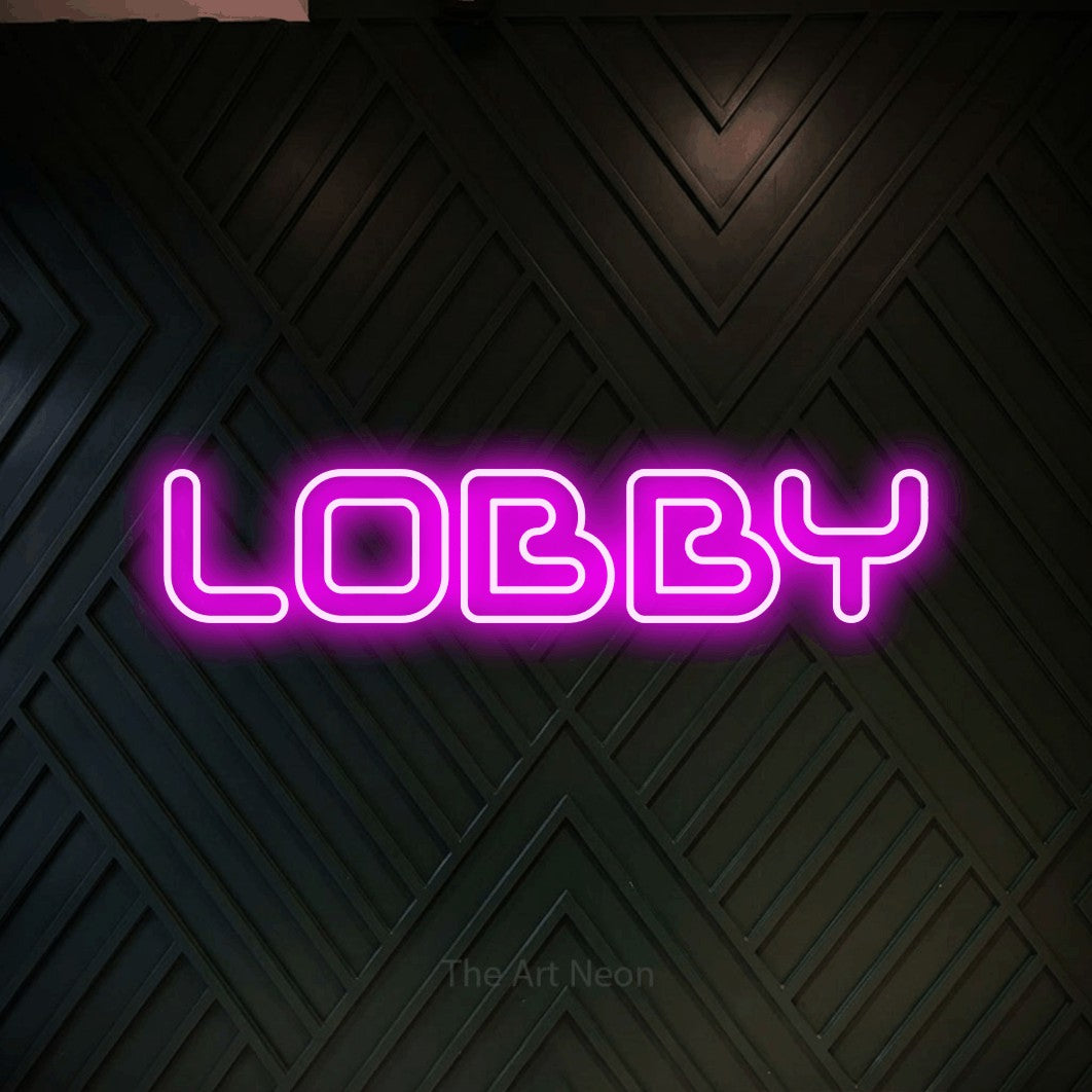 LED neon sign reading “LOBBY”, arranged in a single line.