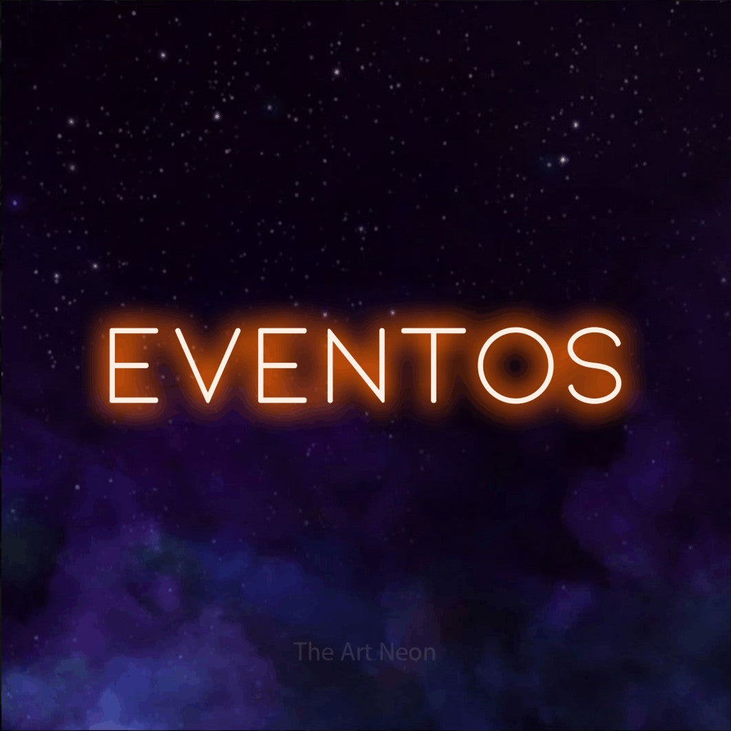LED neon sign reading “Eventos”, arranged in a single line.